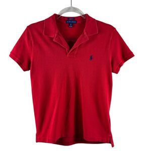 Ralph Lauren Blue Label Classic Fit Pique Cotton Polo Womens Small Red Preppy